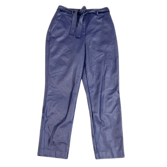 Peter Som Belted Faux Leather Pants in Blue, Size US 10 - Picture 4 of 9
